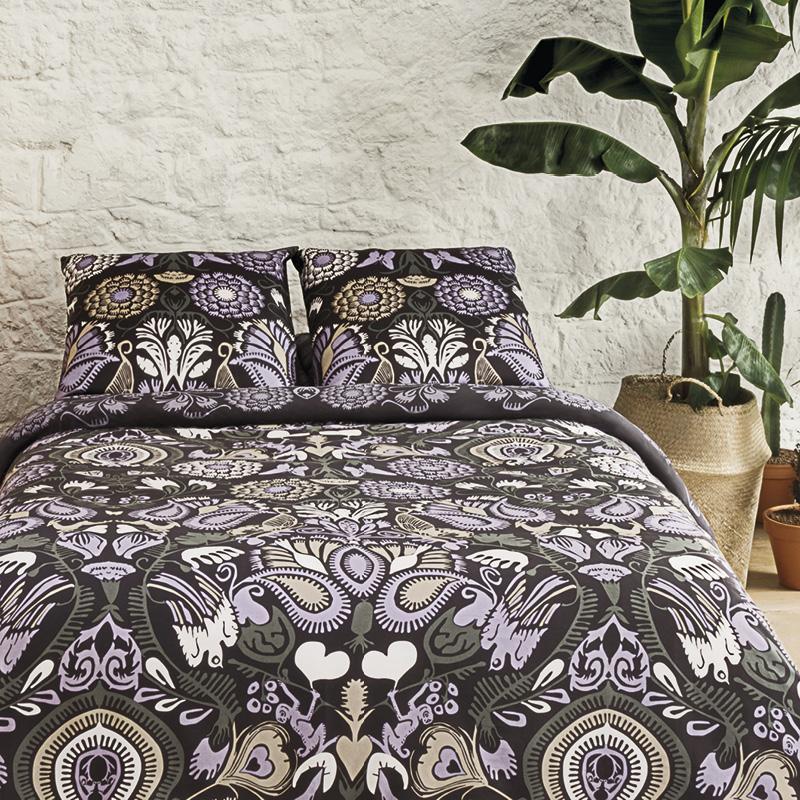 Duvet cover + 2 pillowcases cotton satin Love Stories Plum - 240 x 220 cm + 2 x (65 x 65 cm)