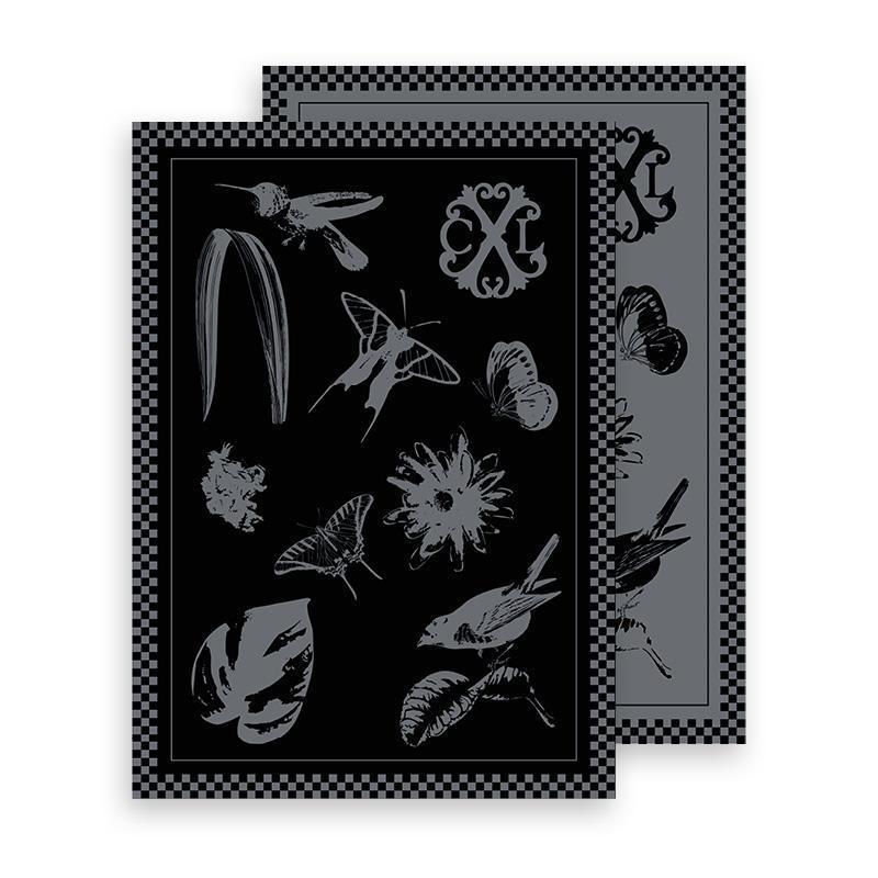 SET OF 4 PRIMAVERA TEA TOWELS - Dark Grey / Light Grey