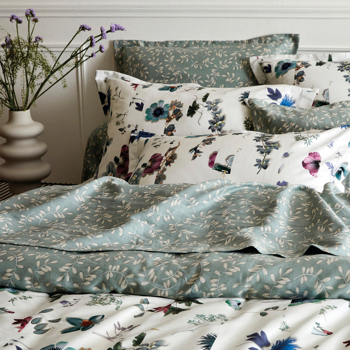 Flat sheet cotton satin - Botanique Green