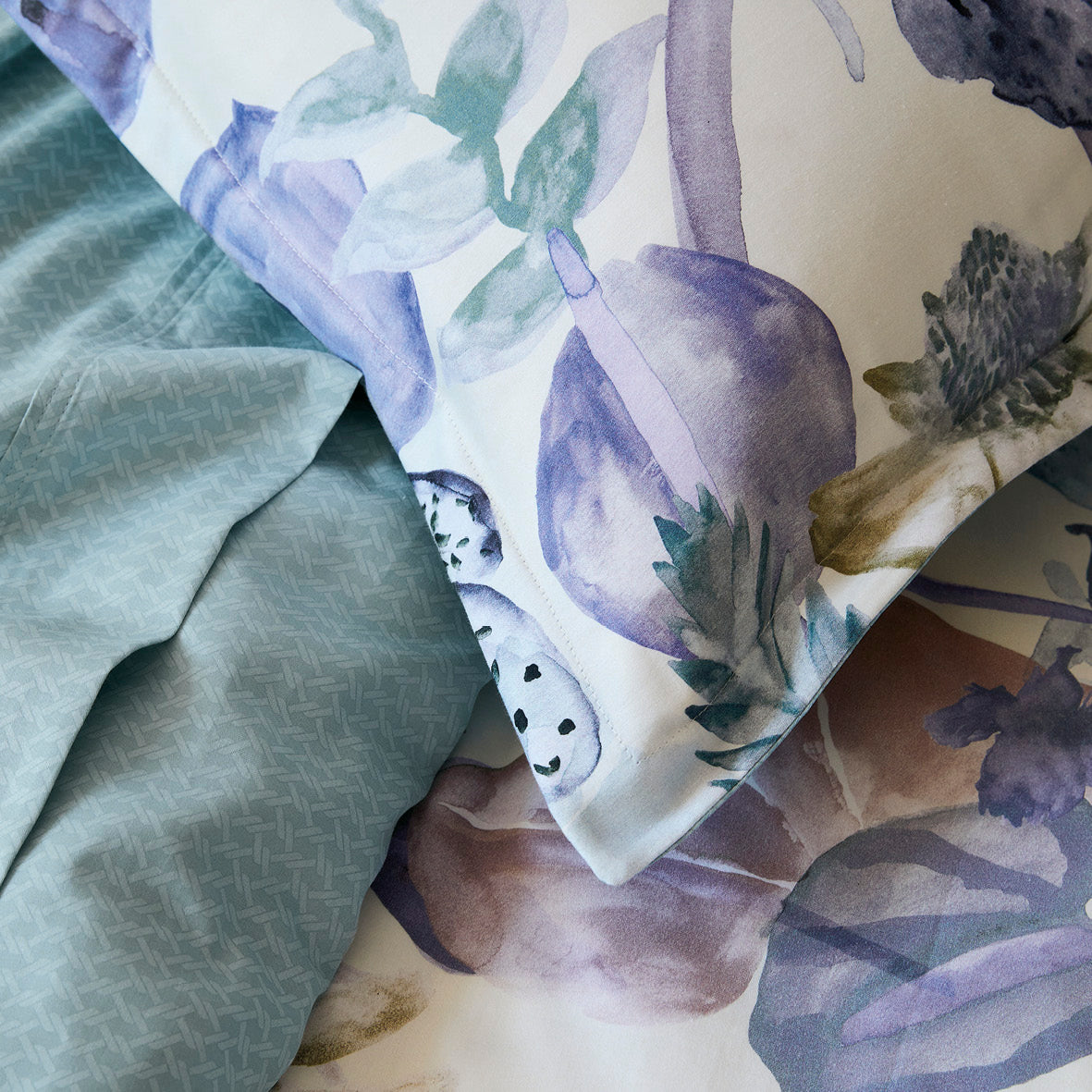 Flat sheet cotton satin - Garden Micro Mint