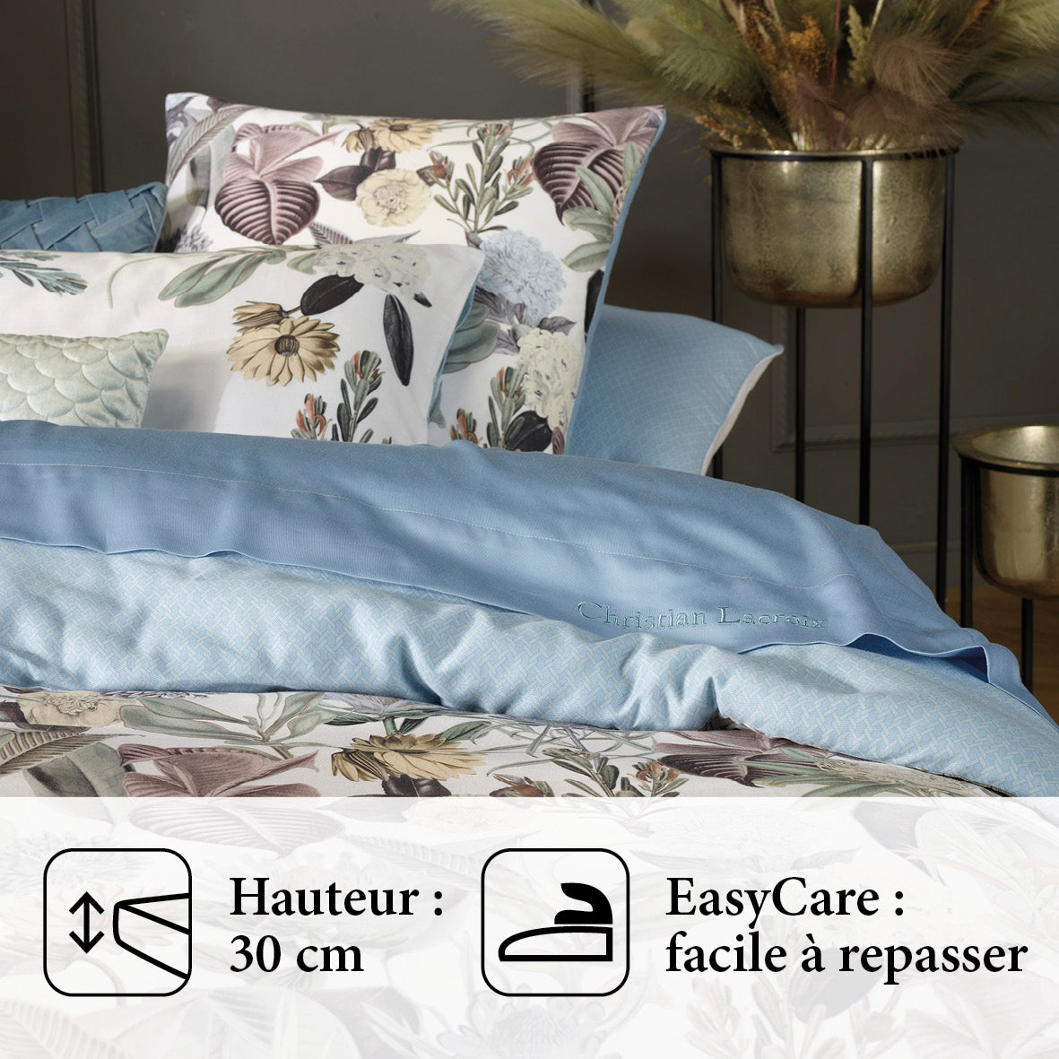 Fitted sheet cotton satin Uni Light blue - 80 x 200 x 30 cm