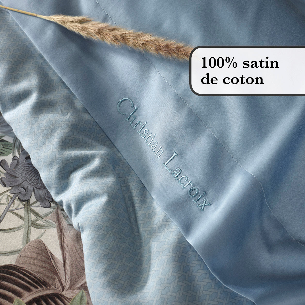 Flat sheet cotton satin Uni Light blue - 240 x 300 cm