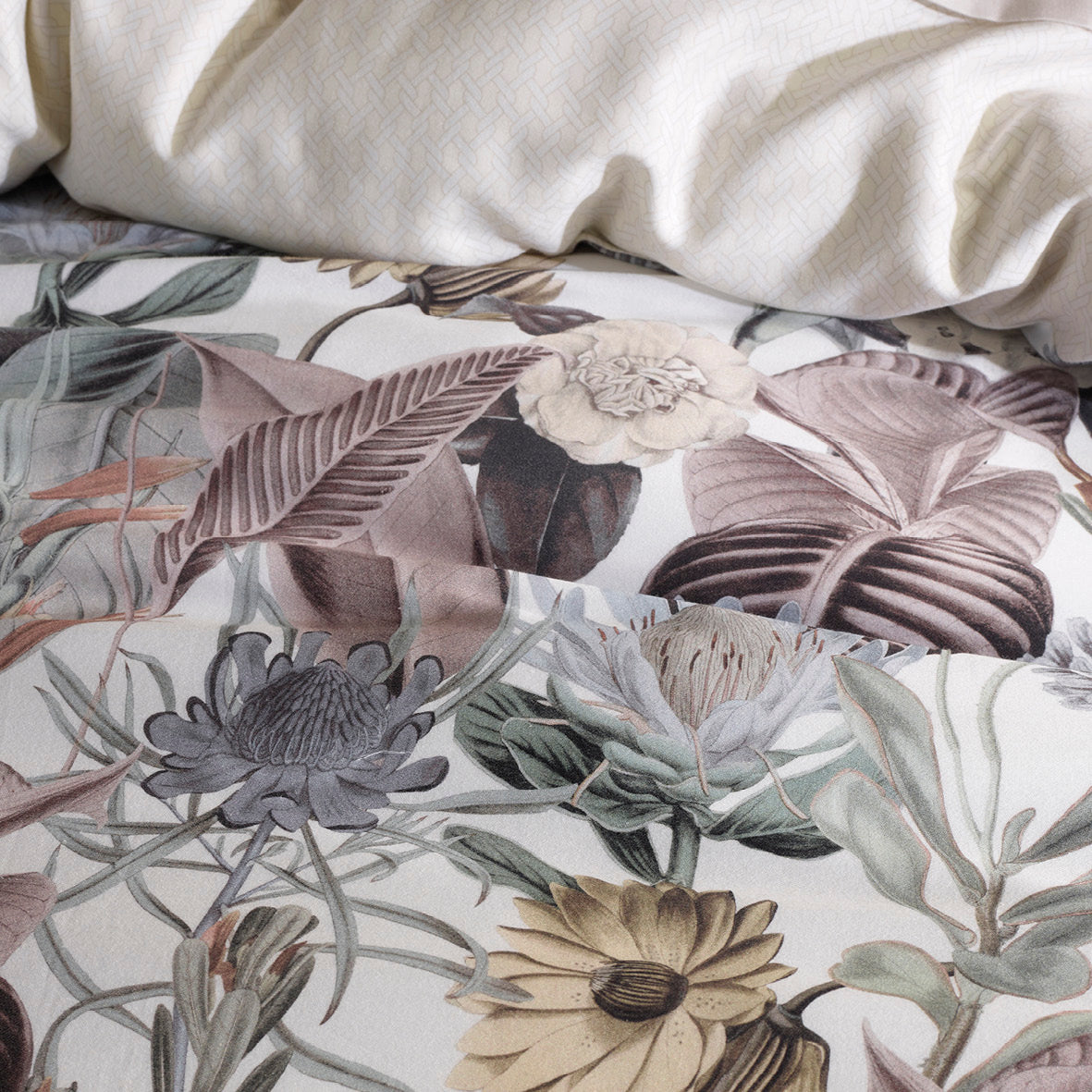Duvet cover cotton satin Garden Taupe - 135 x 200 cm