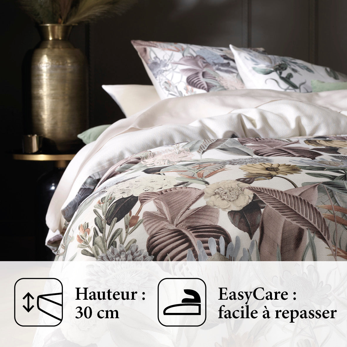 Fitted sheet cotton satin Garden Micro Taupe - 80 x 200 x 30 cm