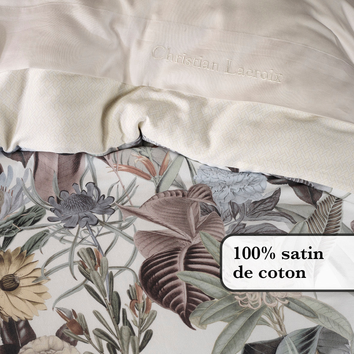 Flat sheet cotton satin Garden Micro Taupe - 240 x 300 cm