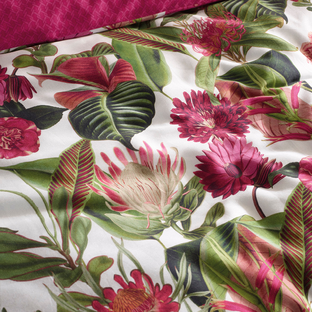 Duvet cover cotton satin Garden Fuchsia - 135 x 200 cm