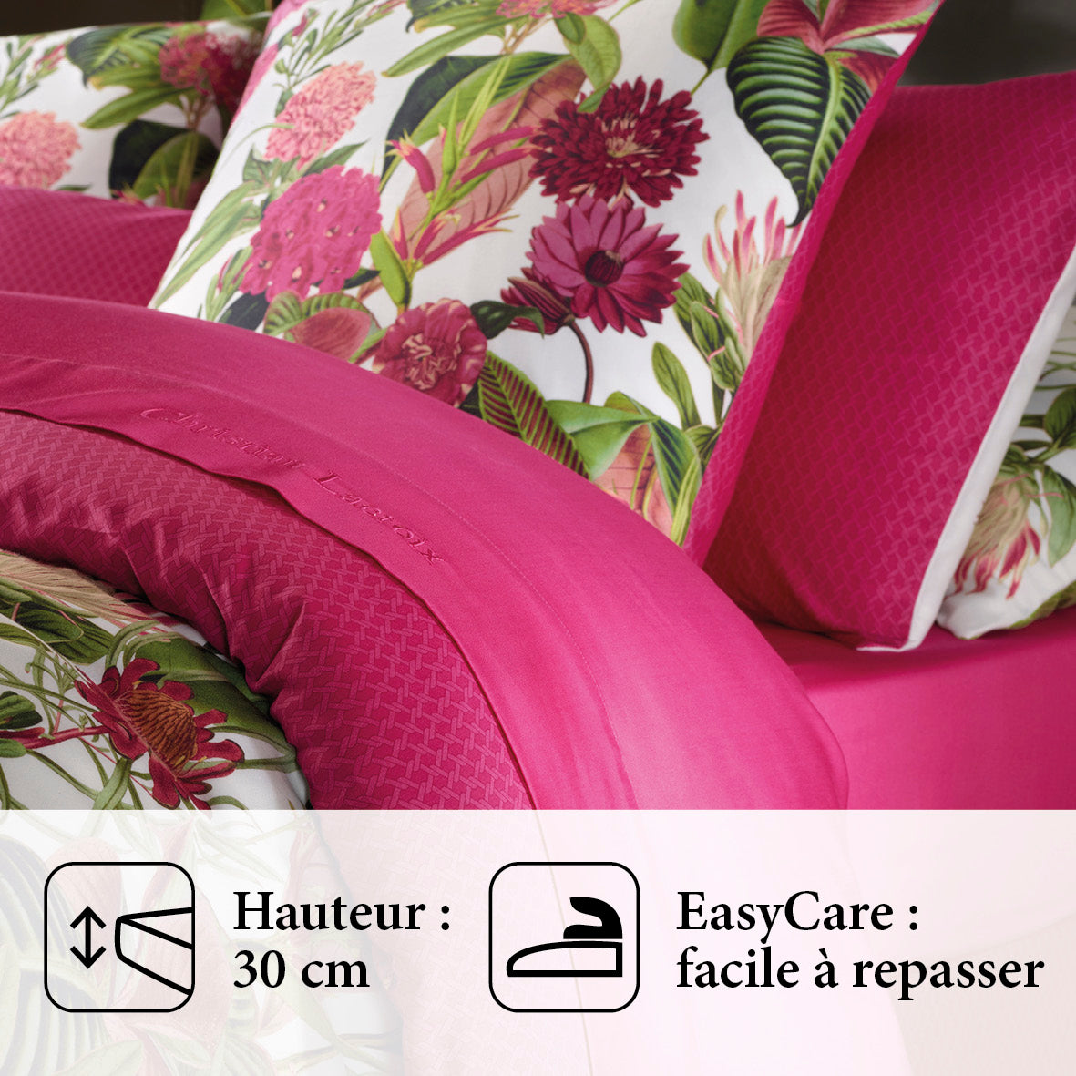 Fitted sheet cotton satin Garden Micro Fuchsia - 80 x 200 x 30 cm