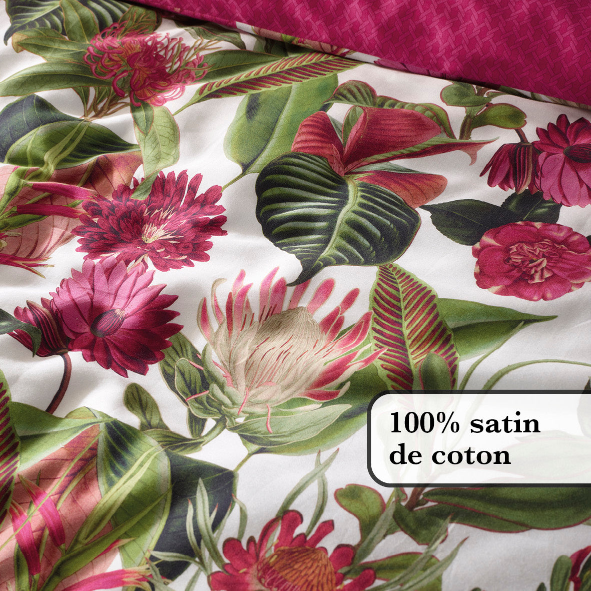 Flat sheet cotton satin Garden Micro Fuchsia - 240 x 300 cm