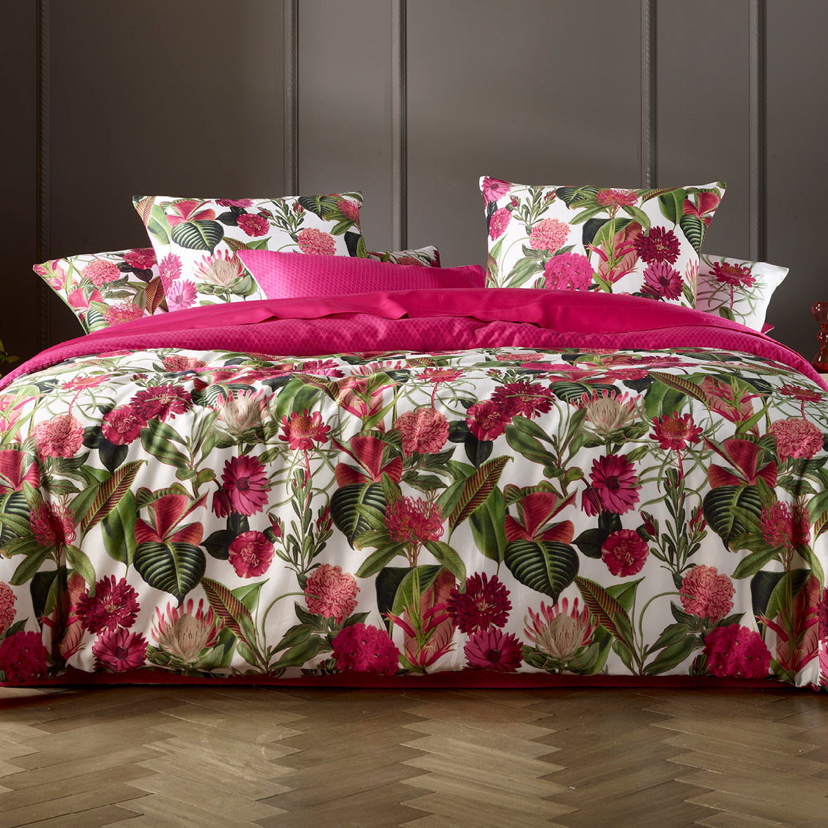 Set of 2 pillowcases cotton satin Garden Fuchsia - 50 x 60 cm