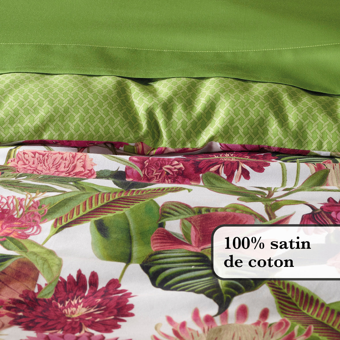 Flat sheet cotton satin Garden Micro Green - 240 x 300 cm