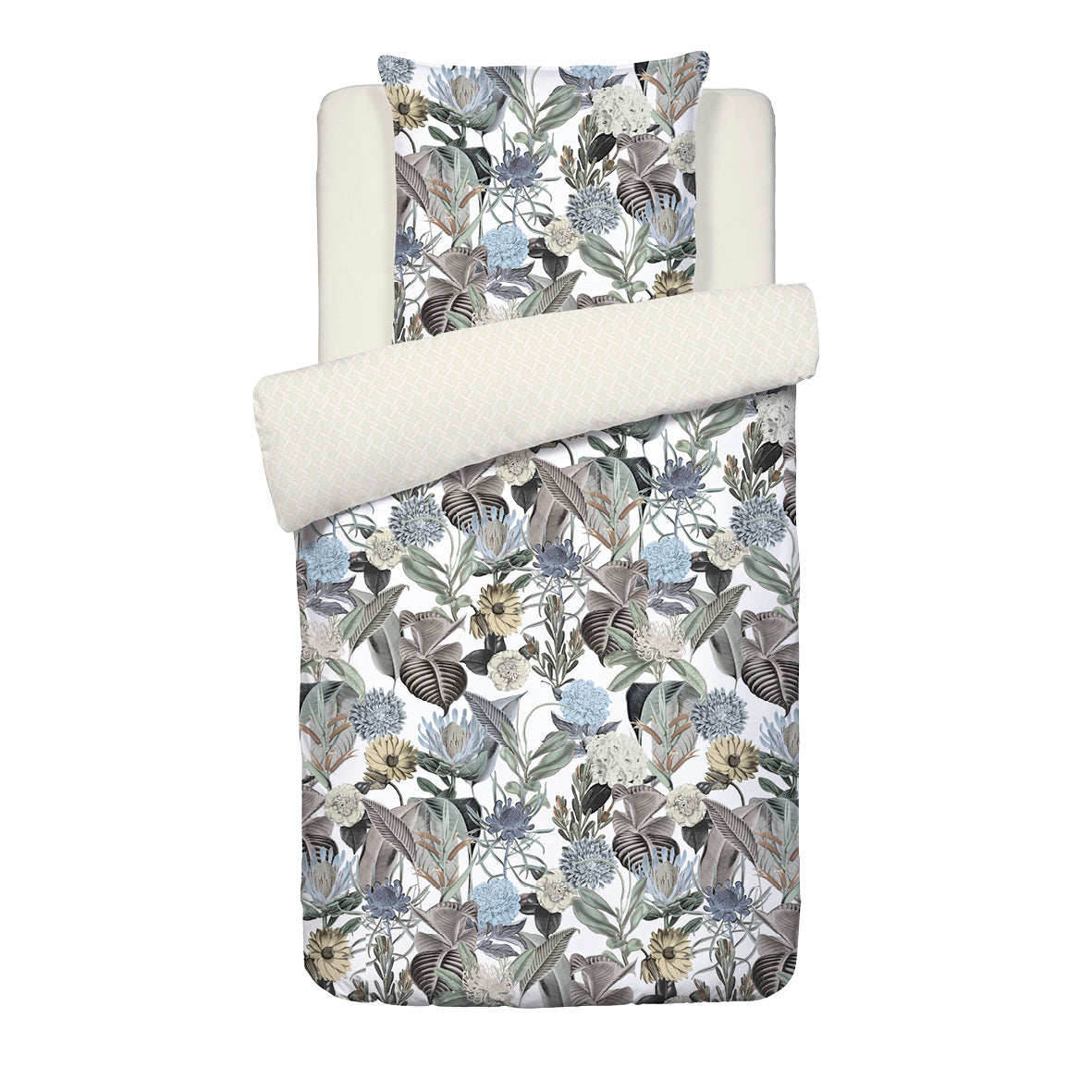 Duvet cover + pillowcase(s) cotton satin - Garden Taupe 150 x 200 cm + 1 x (50 x 80 cm)