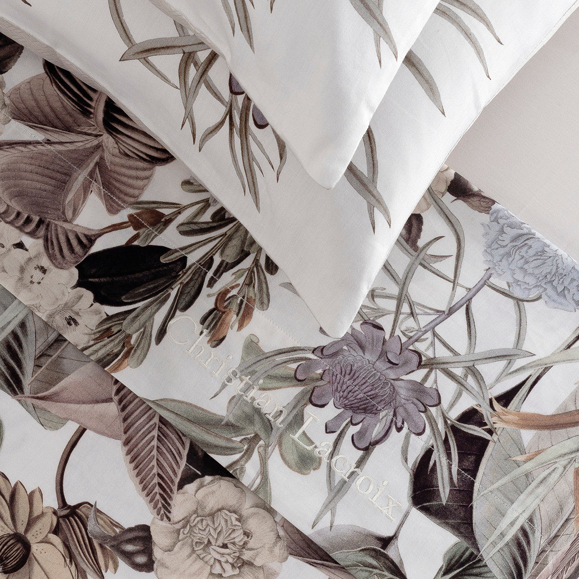 Set of sheets : fitted sheet, flat sheet, pillowcase(s) in cotton satin - Garden Taupe