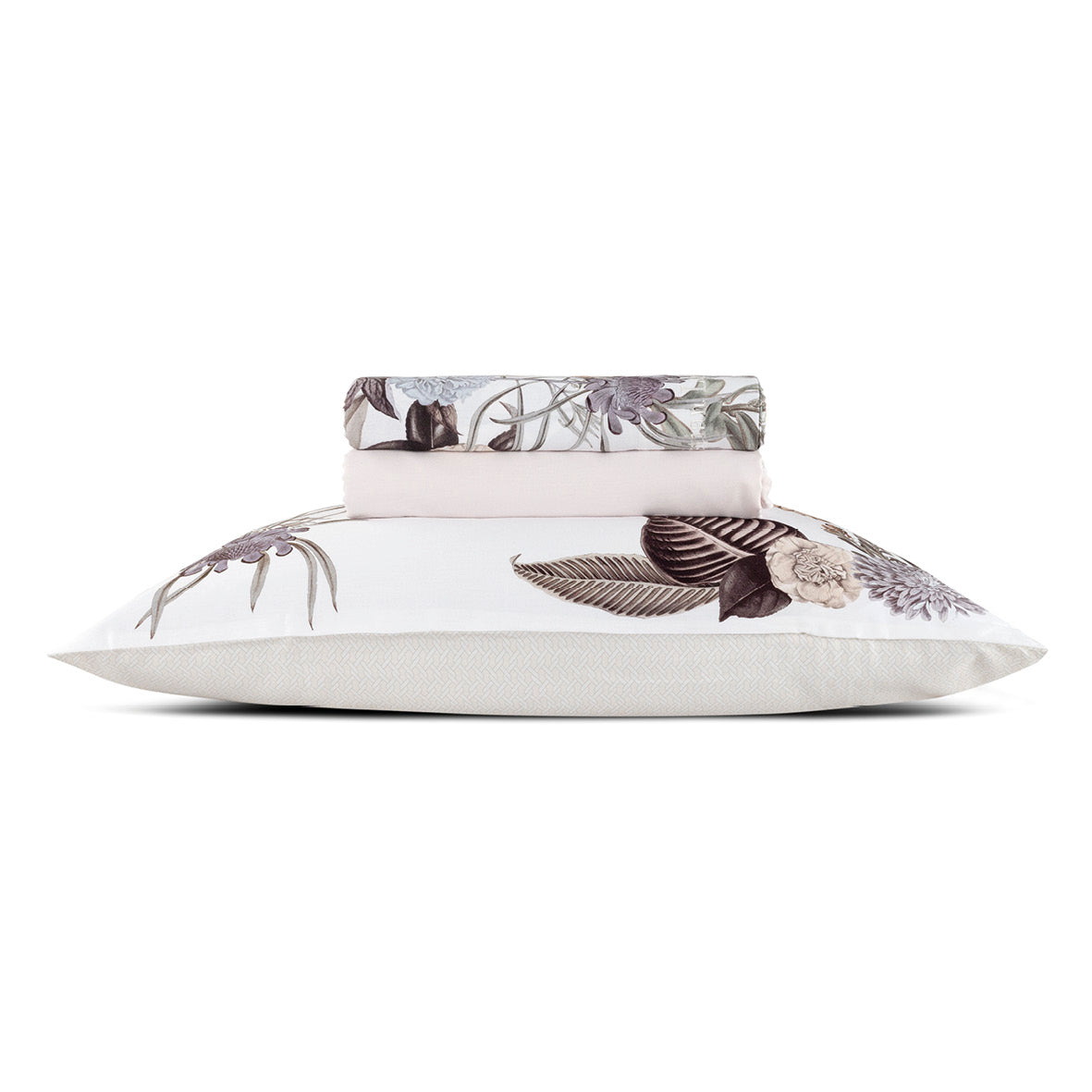 Set of sheets : fitted sheet, flat sheet, pillowcase(s) in cotton satin - Garden Taupe Drap plat : 150 x 290 cm Drap-housse : 80 90 cm x 190 200 cm