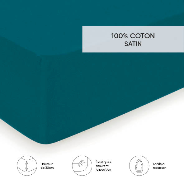 Fitted sheet cotton satin - Uni Green
