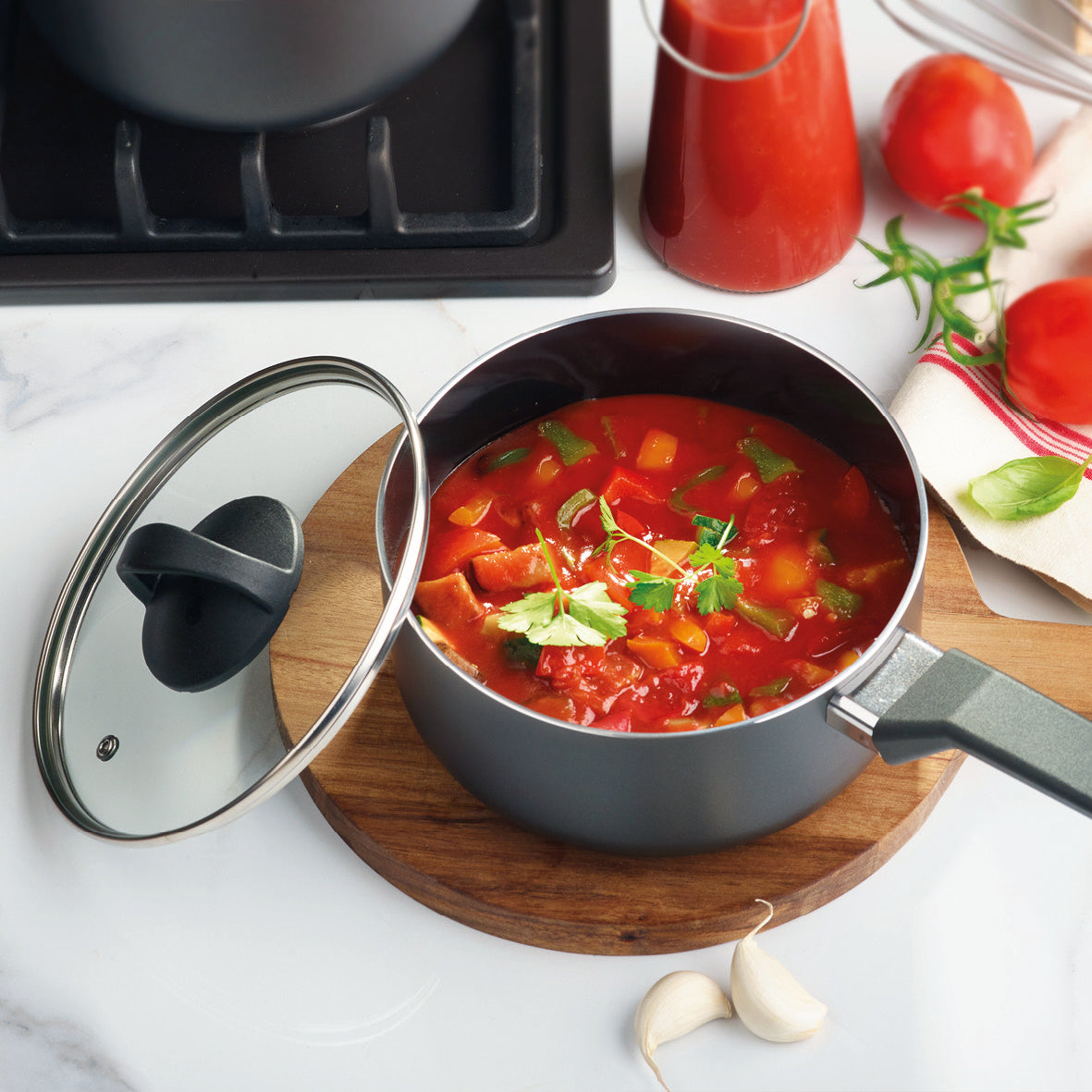 Set of 3 pots with lid Carbone Pro - ultra resistant and non-stick - aluminum - Black