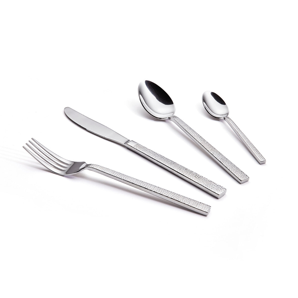Cutlery box 48 pcs for 12 people in hammered stainless steel - Silver