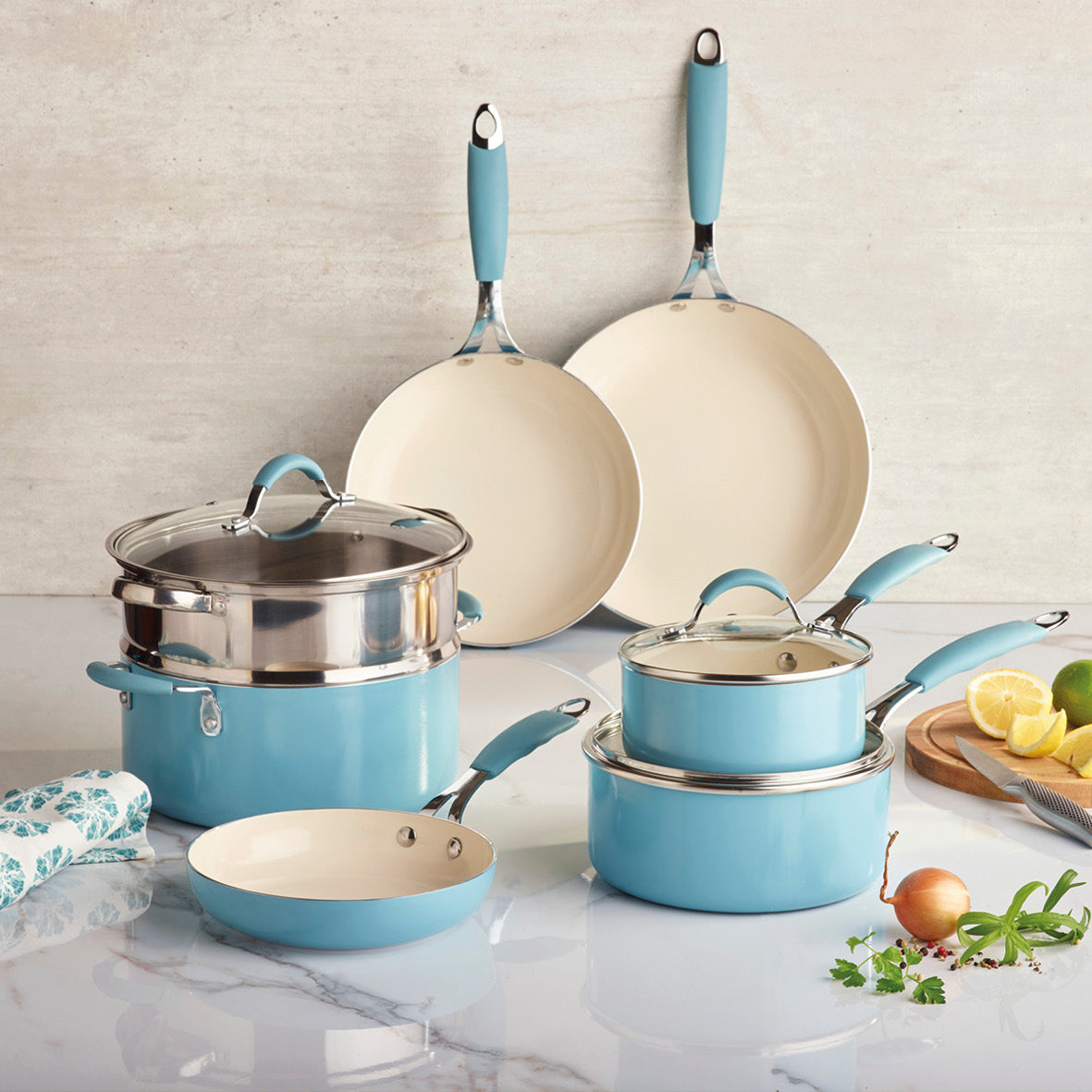 Set of 10 cookware pieces with lids – aluminum blue - Ø 16/20/24/26/28 cm