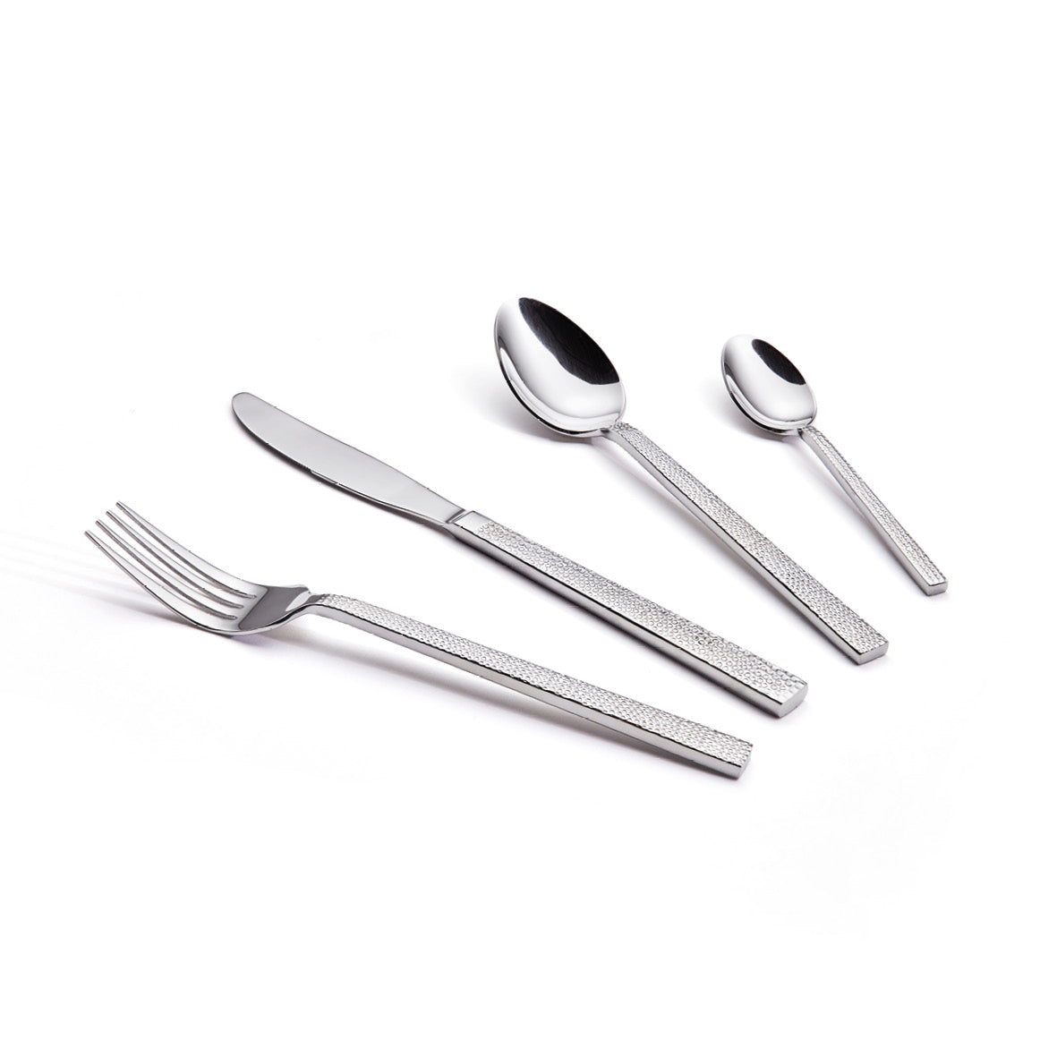 Cutlery box 48 pcs for 12 people in hammered stainless steel - Silver