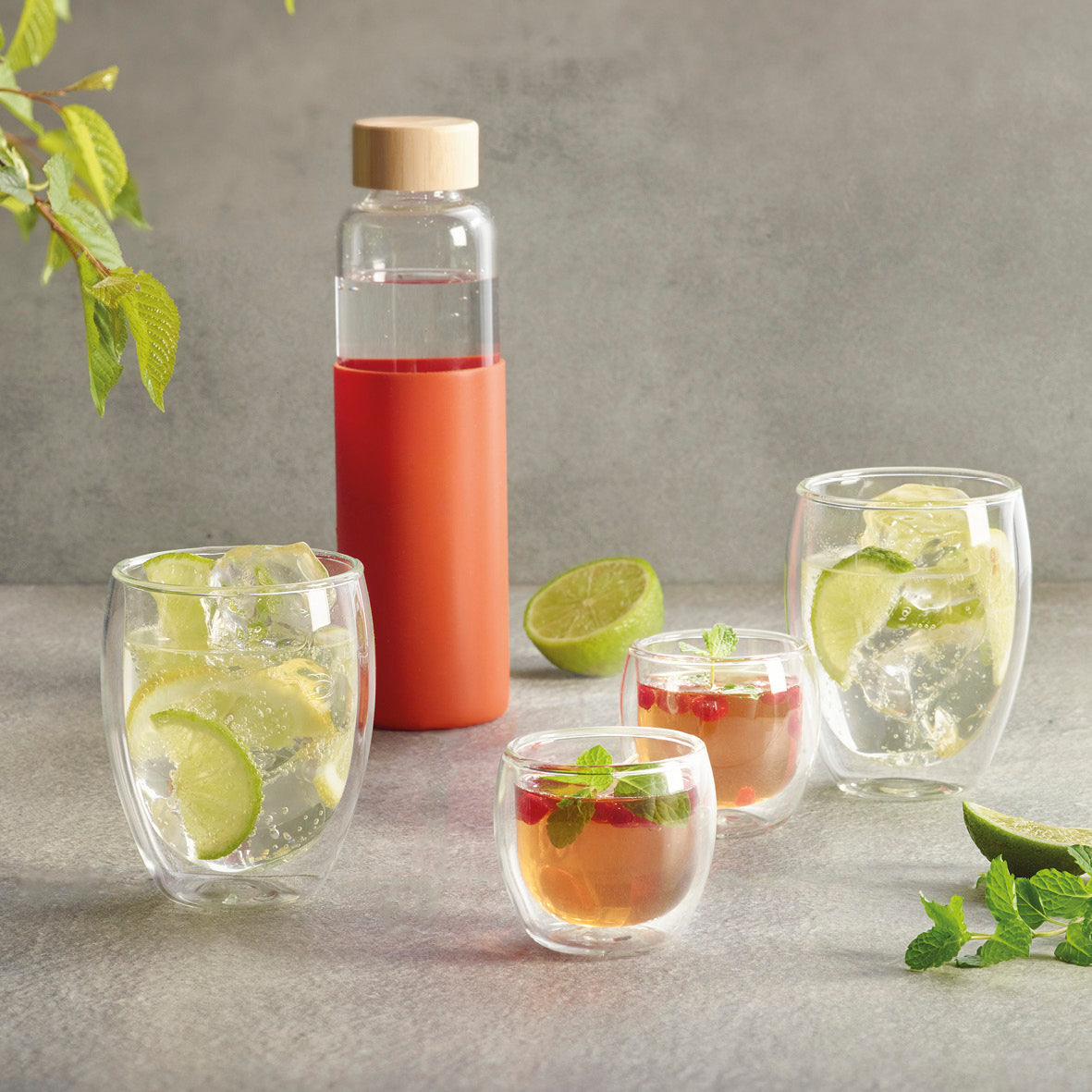 Set of 4 glass double wall cups - 350 ml