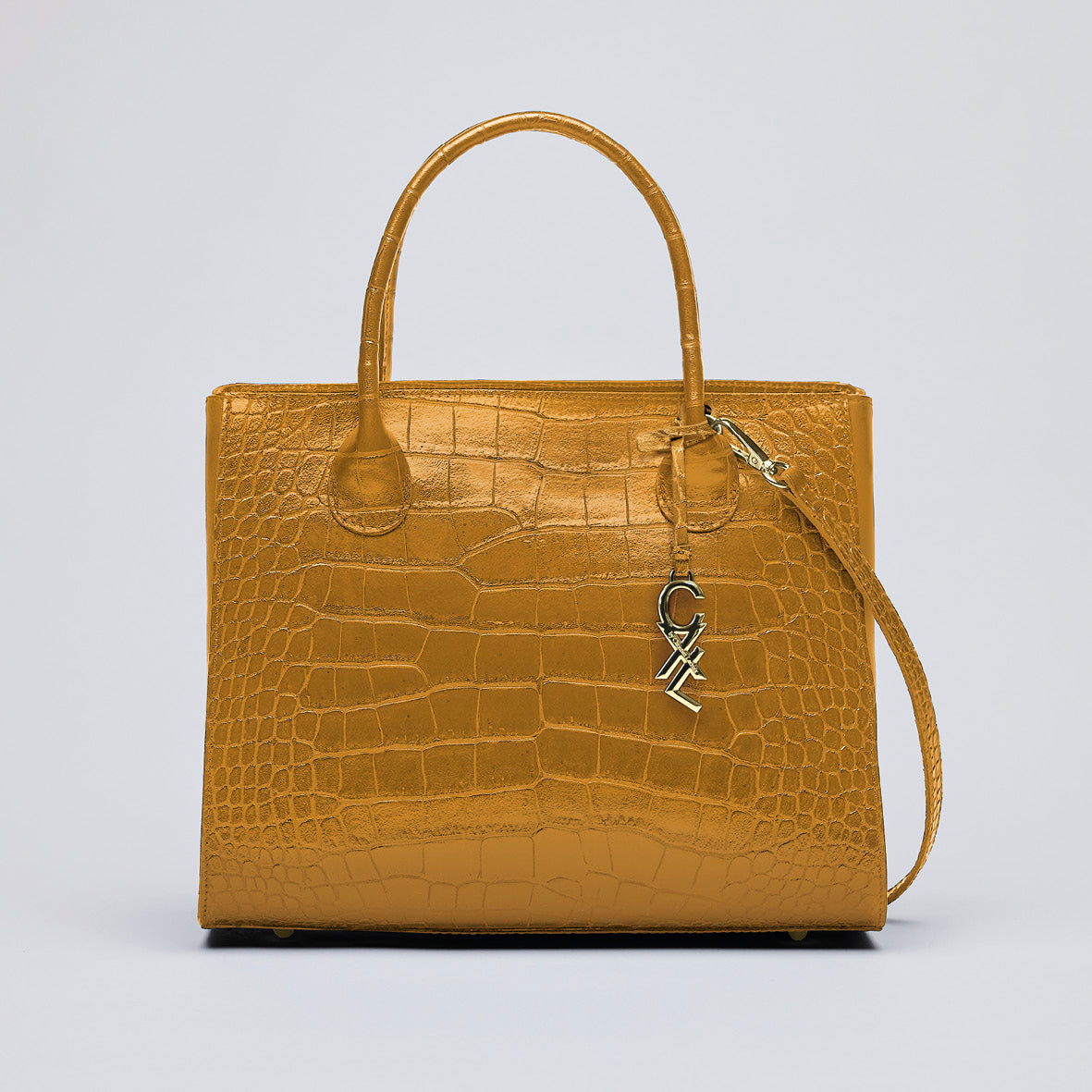 Croco leather handbag - Montaigne Mustard