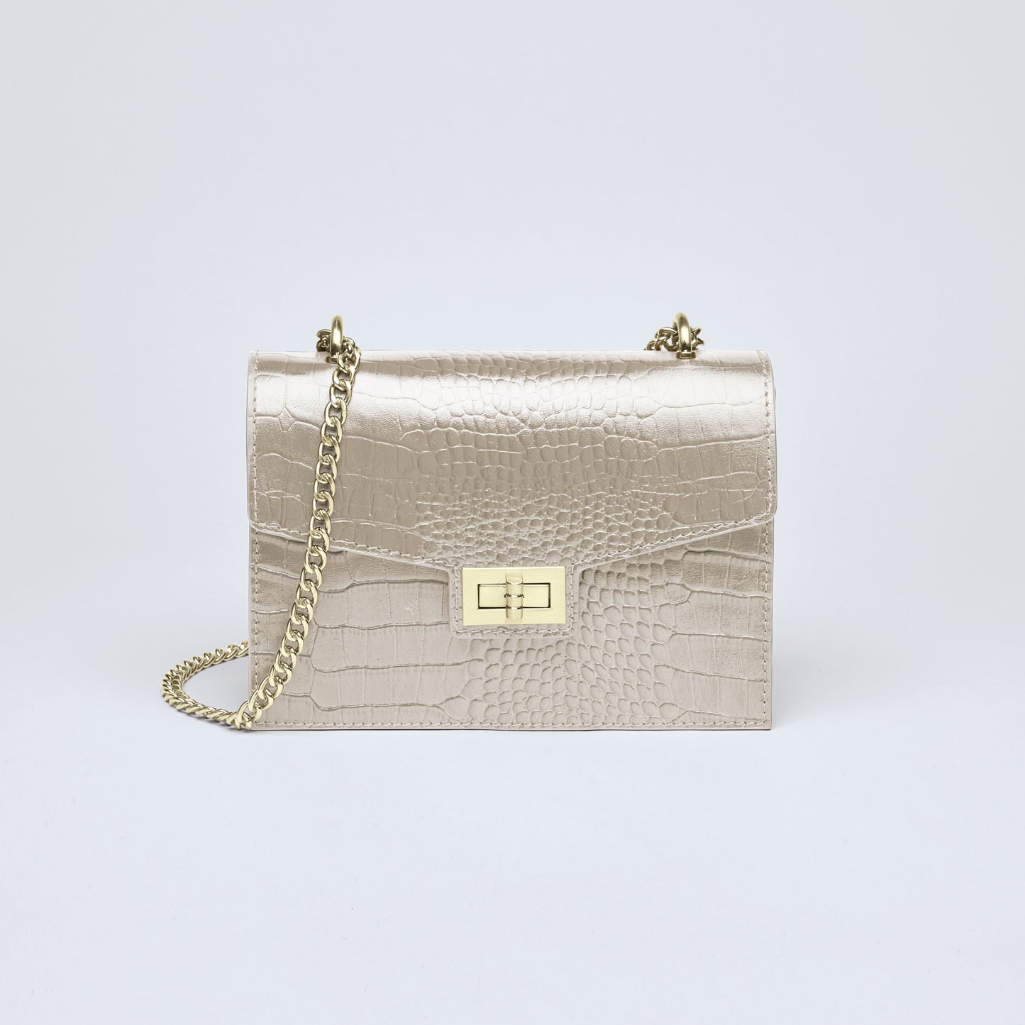 Croco leather crossbody bag Peuplier Taupe
