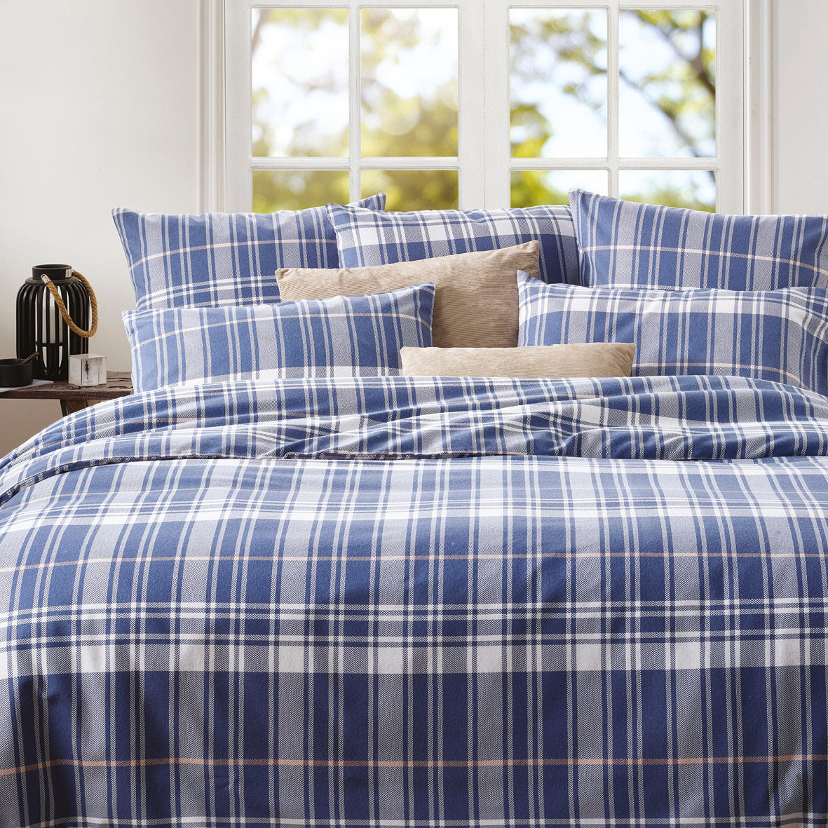Pillowcase flannel checkered - Dark blue