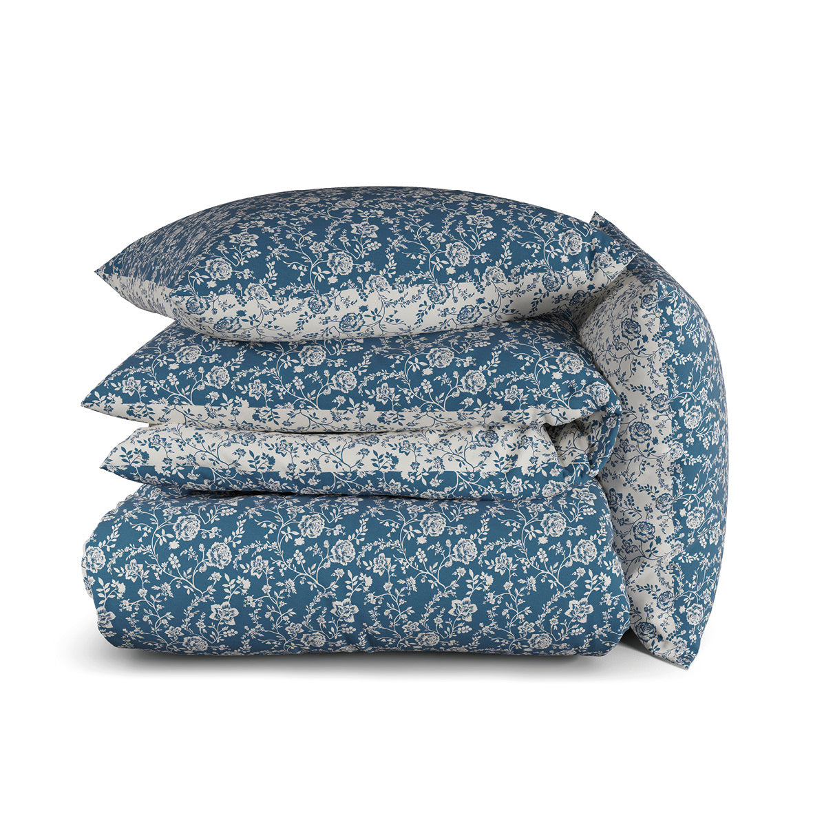 Duvet cover + pillow case percale cotton flowers - Blue