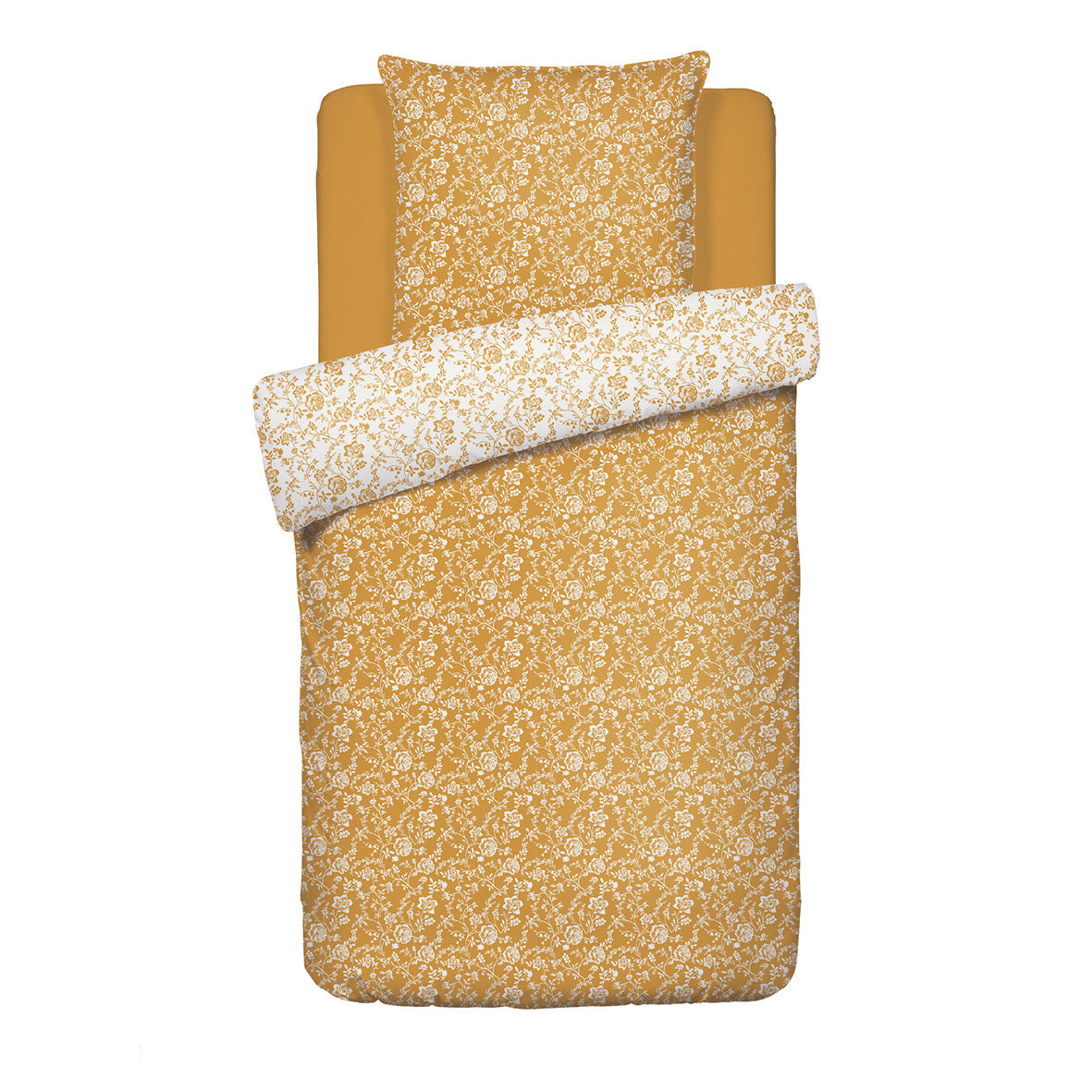 Set of 2 duvet covers + 2 pillowcases percale cotton flowers - Yellow 2 x (135 x 200 cm) + 2 x (80 x 80 cm)