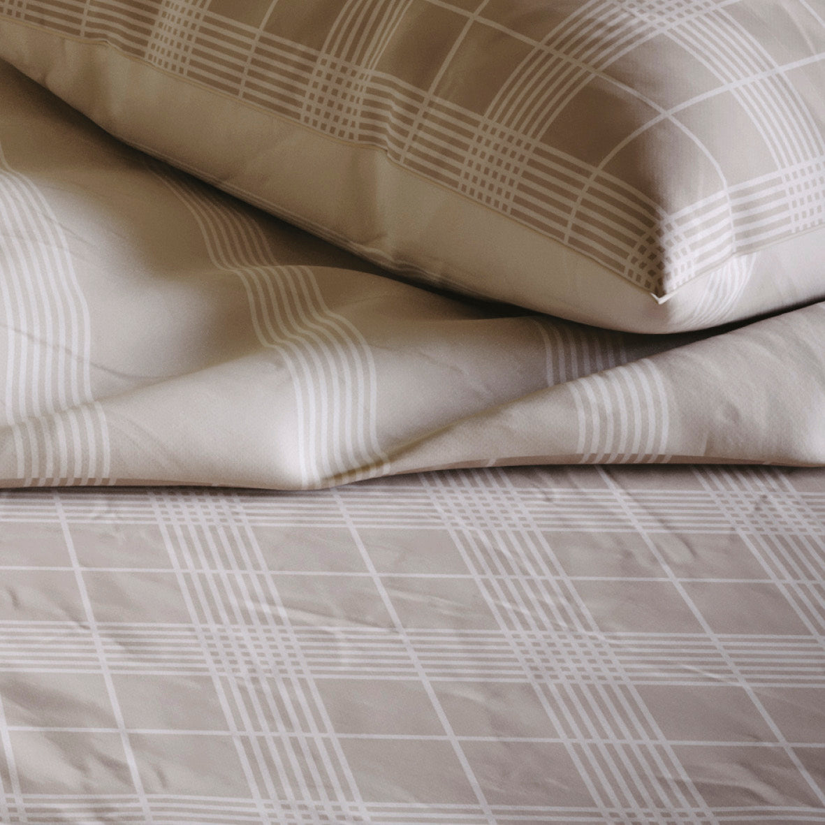 Duvet cover percale cotton checkered - Taupe
