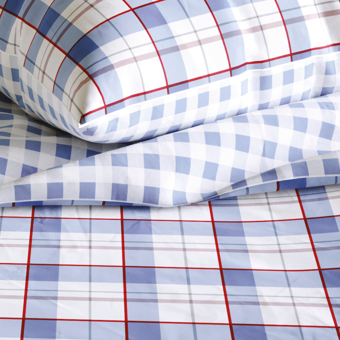 Duvet cover percale cotton checkered - Light blue