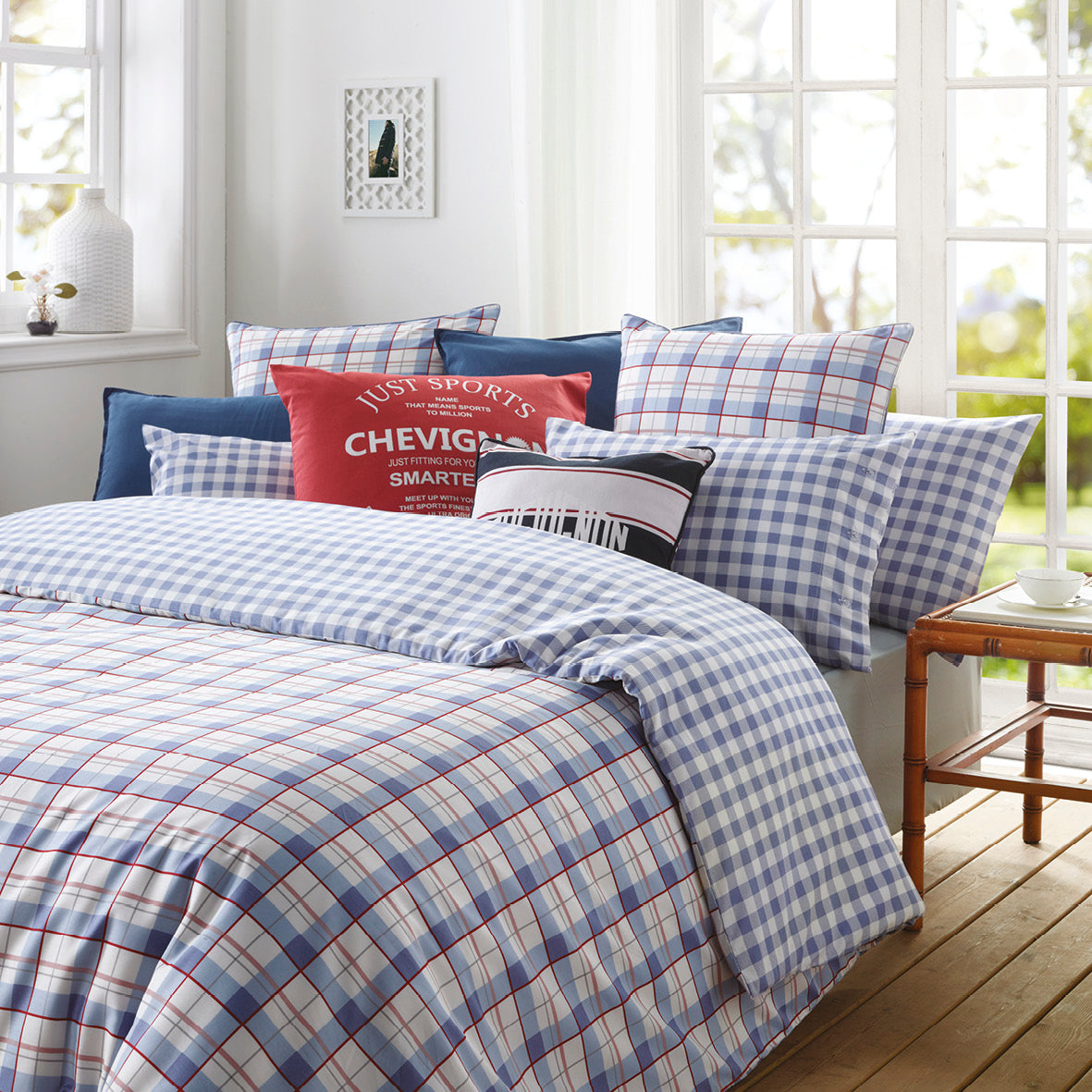 Fitted sheet percale cotton - Uni Light blue