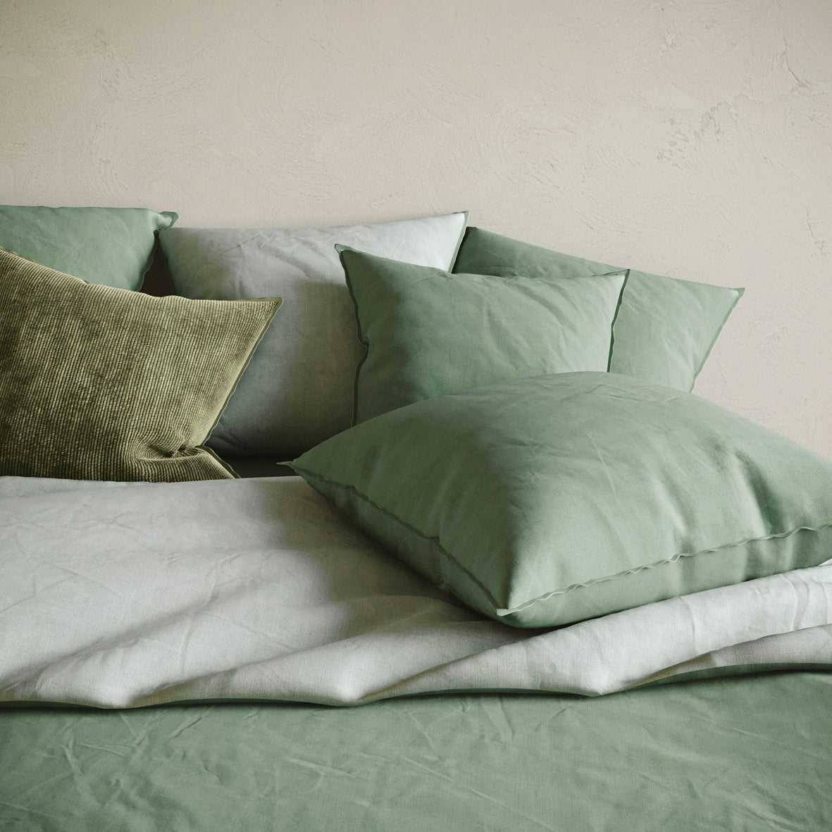 Duvet cover + pillowcase washed cotton - Uni Light green