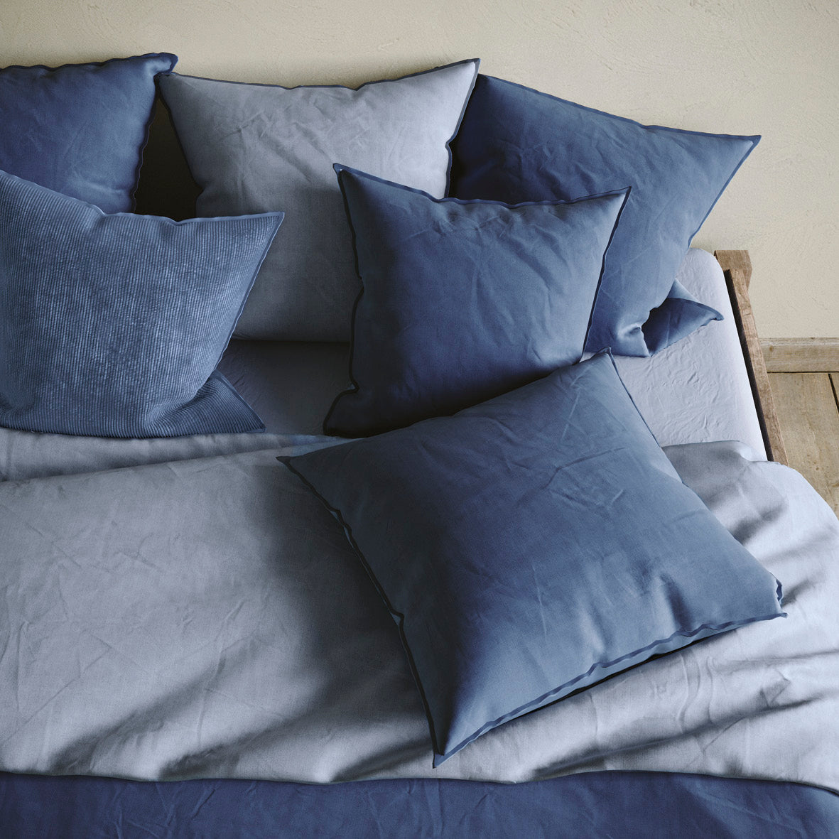 Duvet cover washed cotton - Uni Dark blue / Light blue