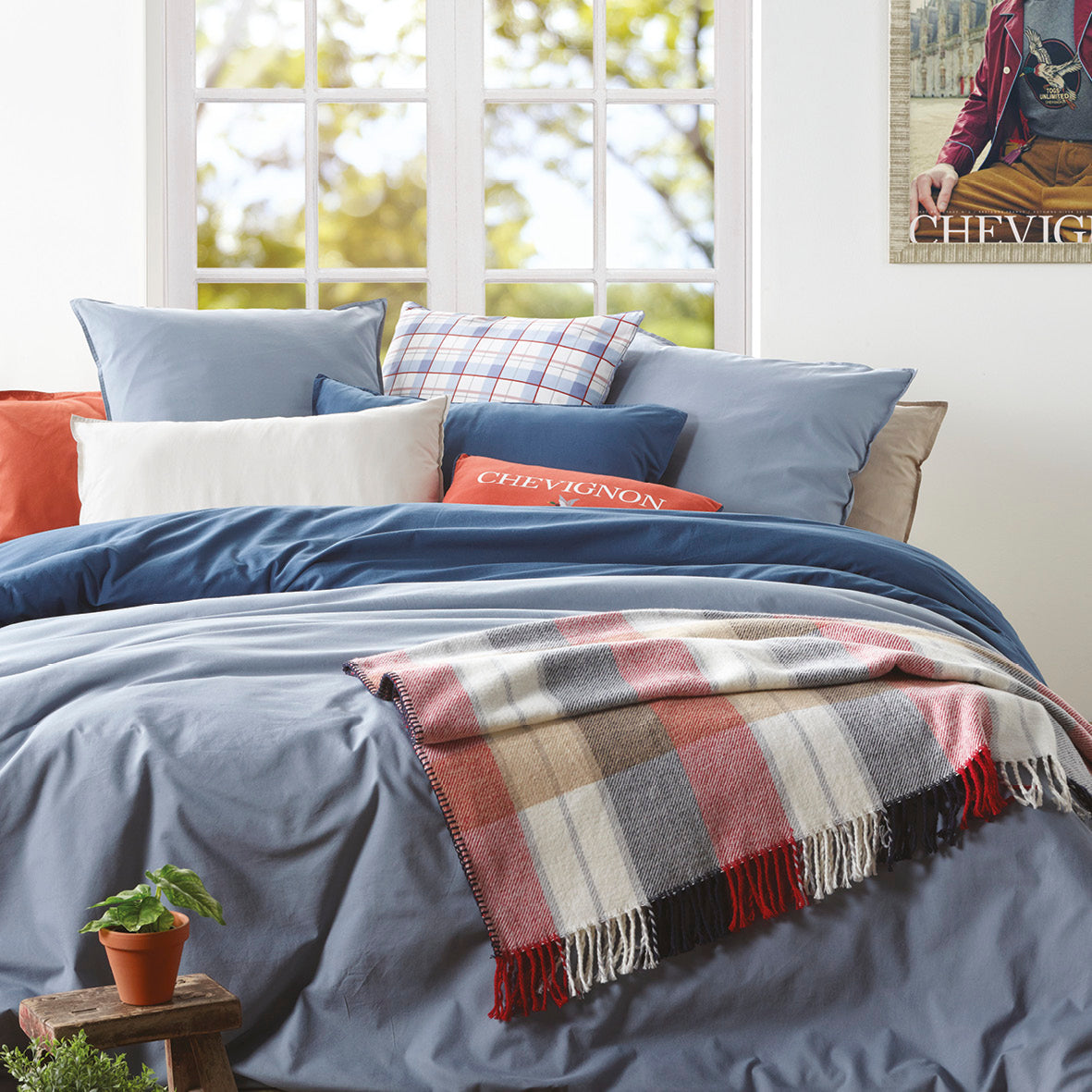 Pillowcase washed cotton - Uni Dark blue