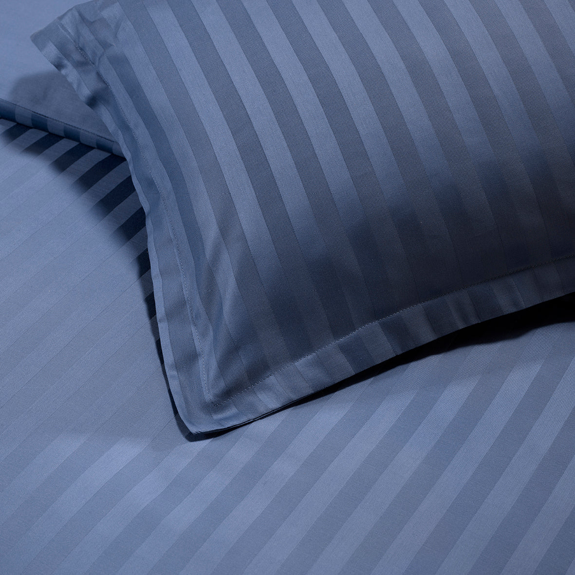 Duvet cover + pillowcase(s) cotton sateen - Jacquard woven stripe - Blue