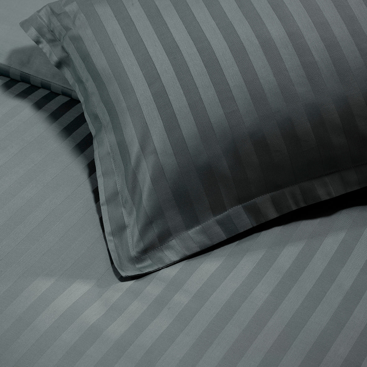Duvet cover + pillowcase(s) cotton sateen - Jacquard woven stripe - Dark grey