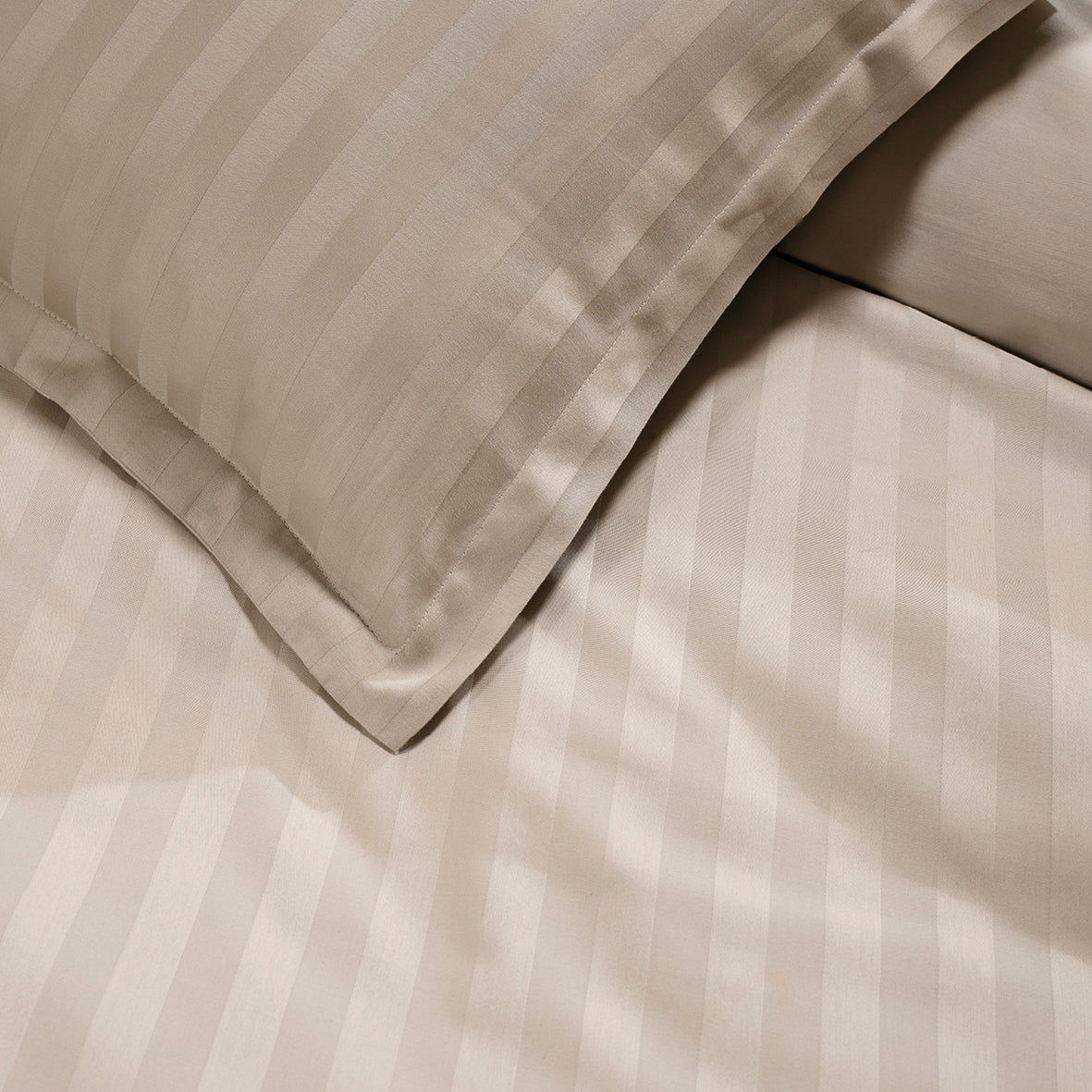 Duvet cover + pillowcase(s) cotton satin - Jacquard woven stripe - Taupe