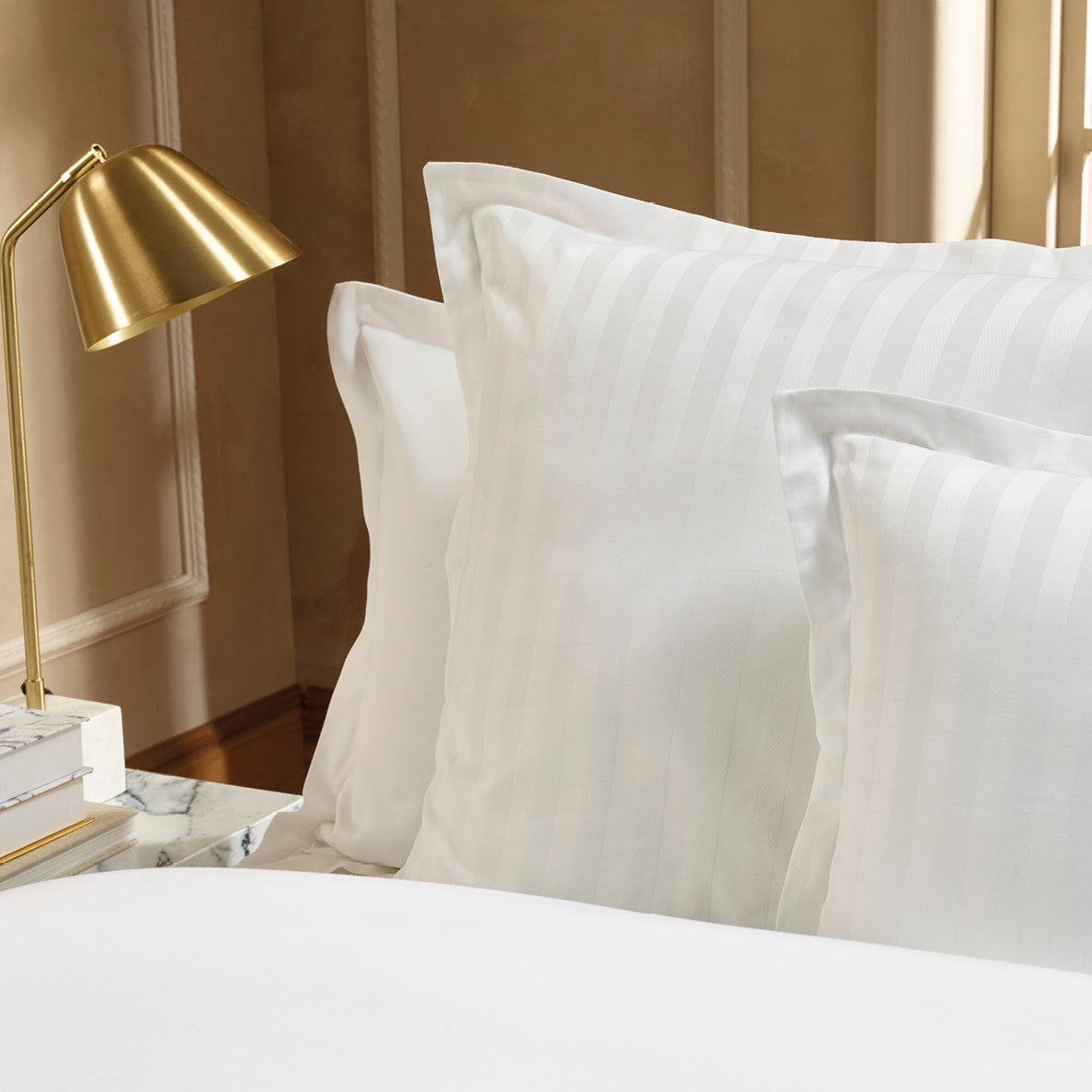 Duvet cover + pillowcase(s) cotton satin - Jacquard woven stripe - White