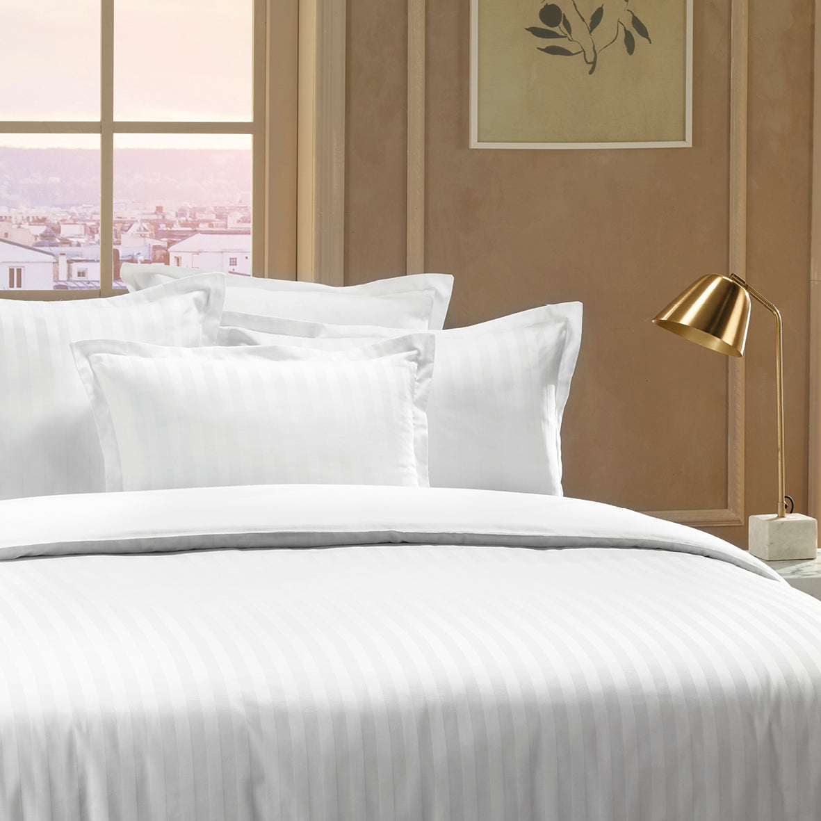 Set of 2 cotton satin pillowcases - Jacquard woven stripe - White