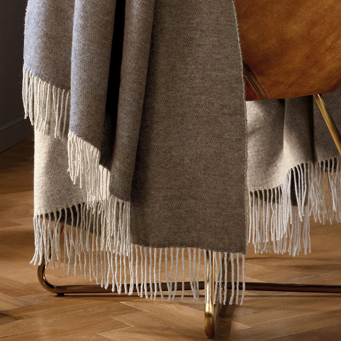 Cashmere woven plaid – 130 x 180 cm: light blue/light brown