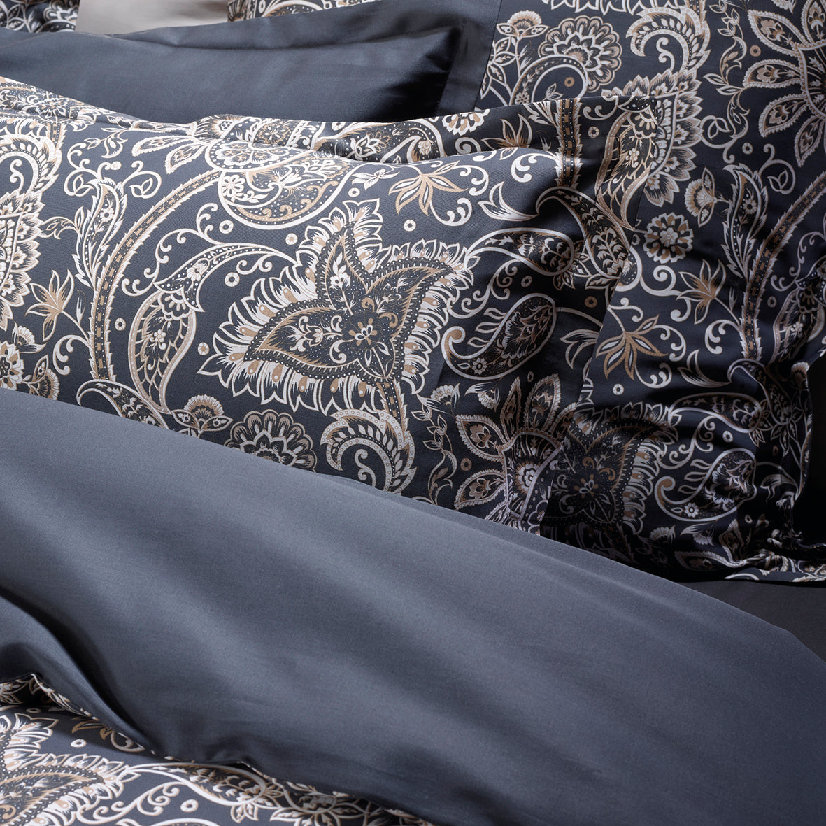 Duvet cover + pillowcase(s) cotton satin - Paisley Grey / Taupe