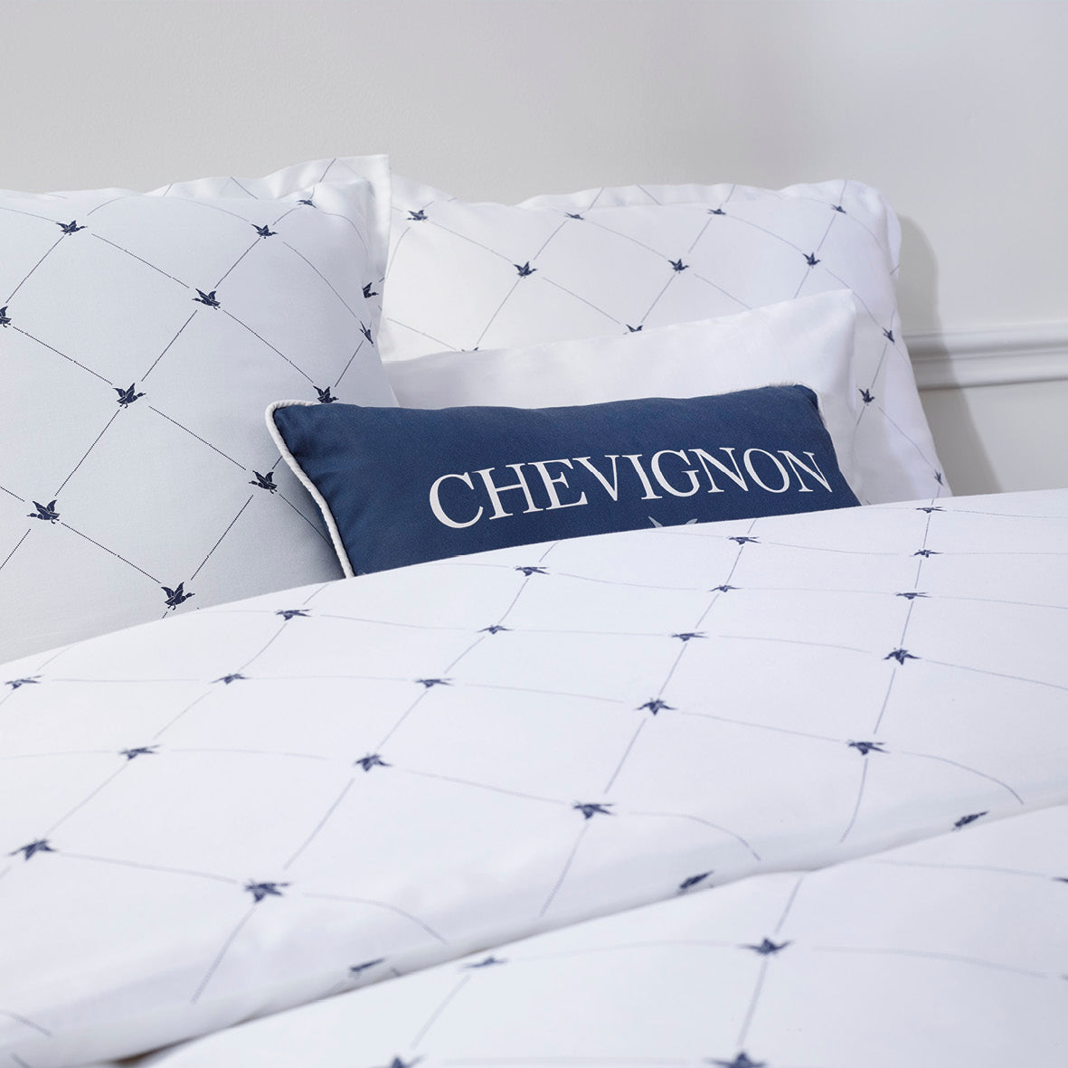 Duvet cover + pillowcase(s) cotton satin - Canards Evy White