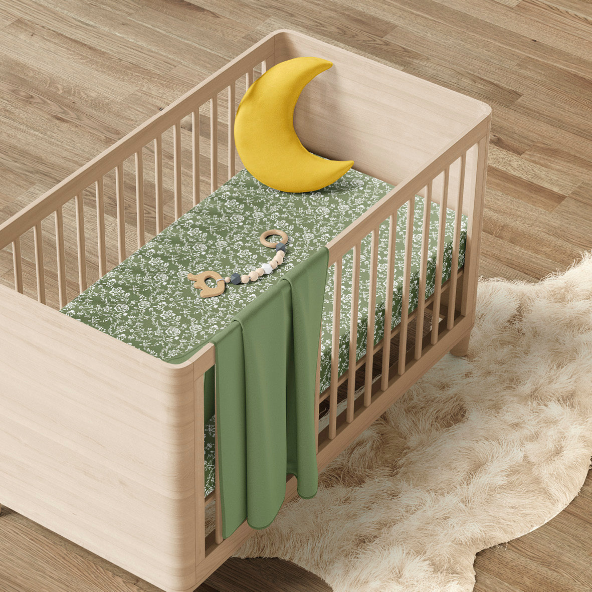 Duvet cover + pillowcase baby cotton satin - Fleurs Green