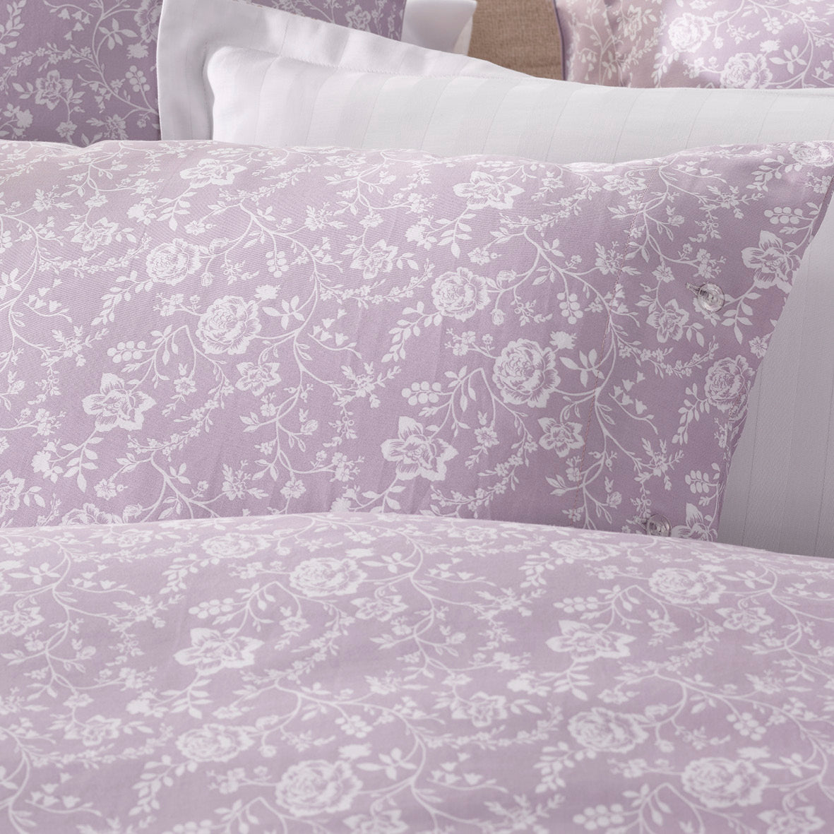 Duvet cover + pillowcase baby cotton satin - Fleurs Lavender