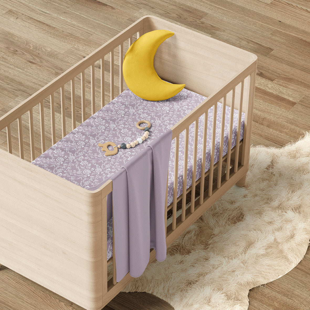 Flat sheet baby cotton satin - Fleurs Lavender