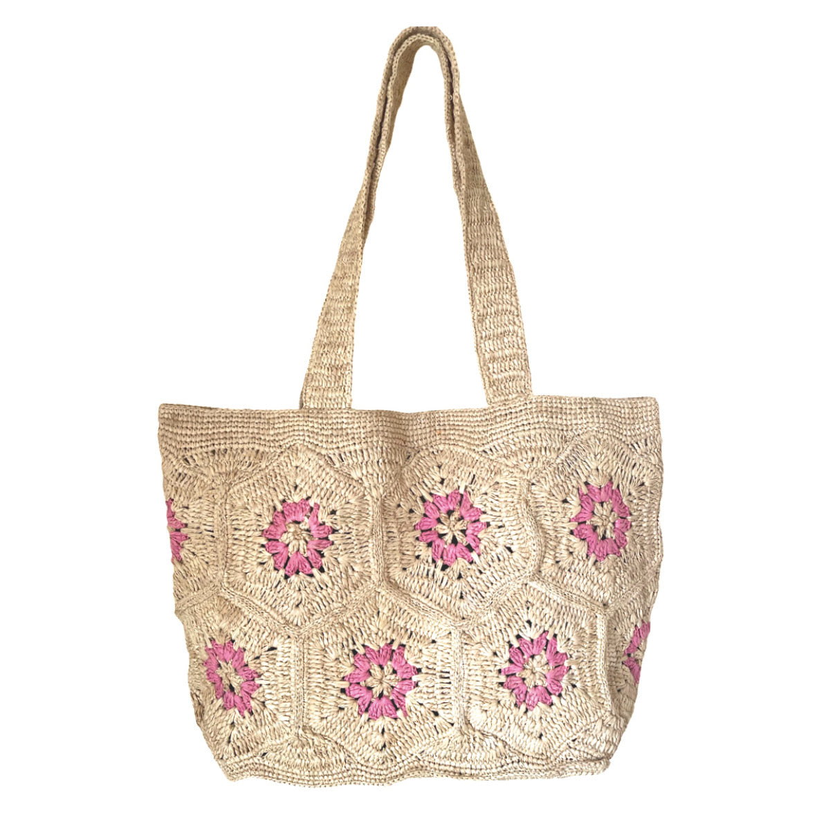 Handbag in raffia Linda Black Pink