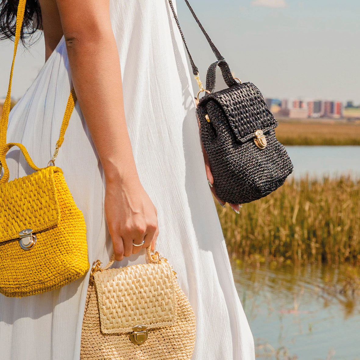 Crossbody bag in raffia Alice Yellow Natural
