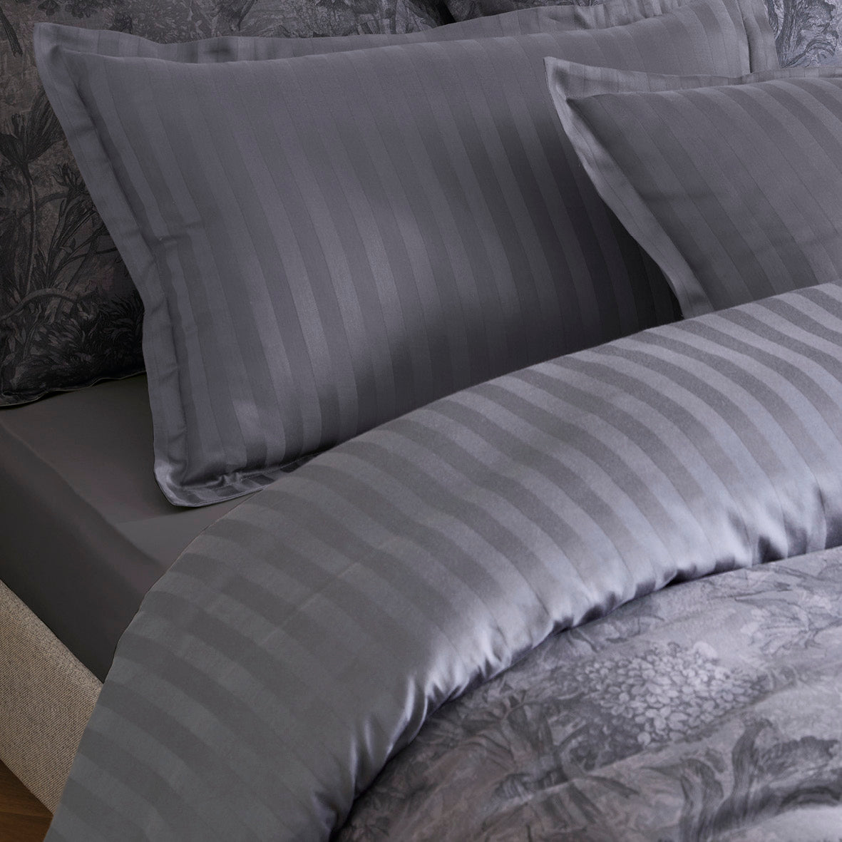 Fitted sheet cotton satin Uni Dark grey