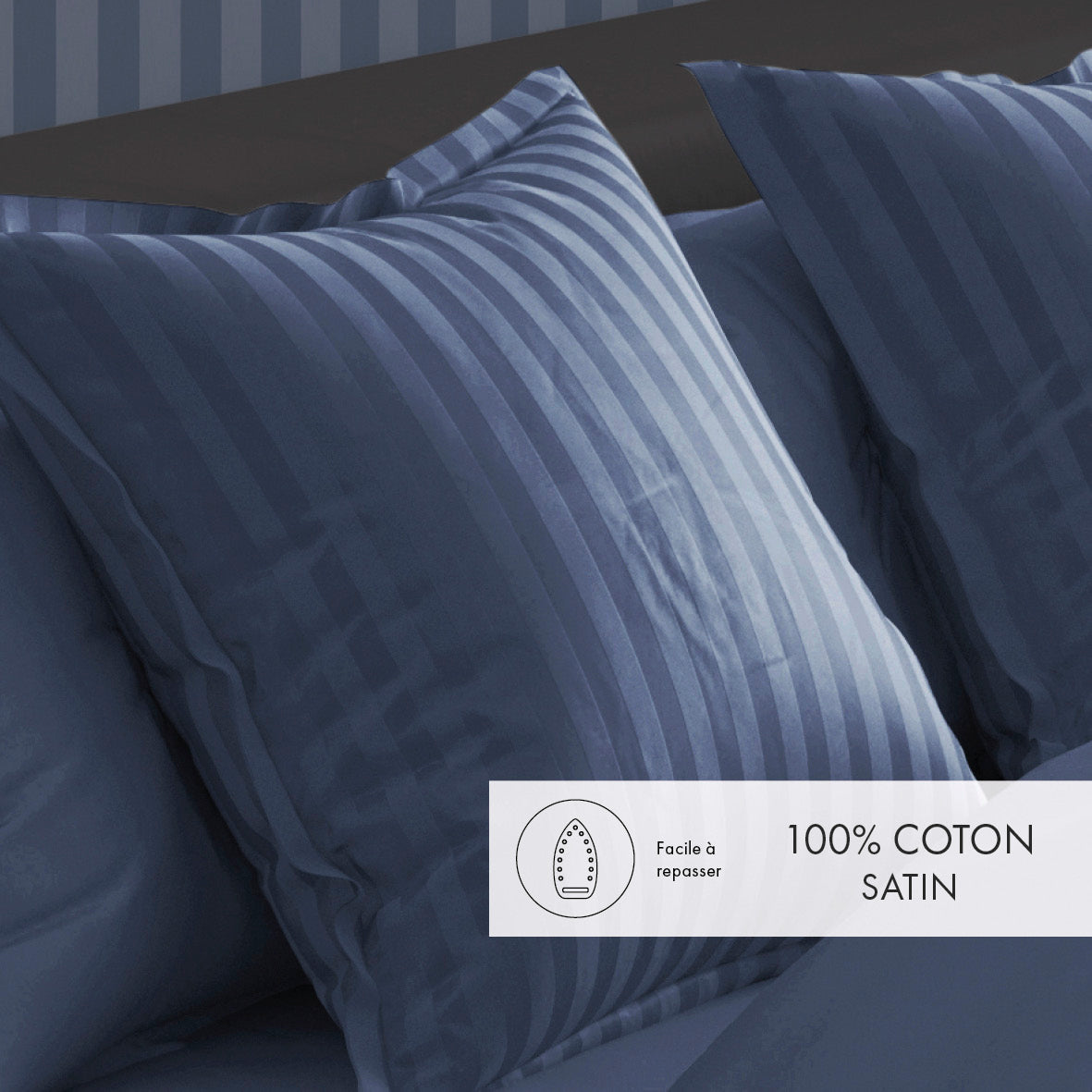 Set of 2 pillowcases cotton satin dobby stripe woven - Blue