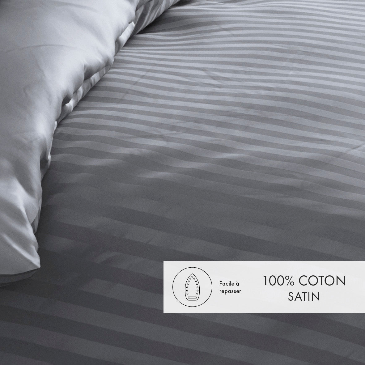 Duvet cover + pillowcase(s) cotton satin dobby stripe woven - Dark grey